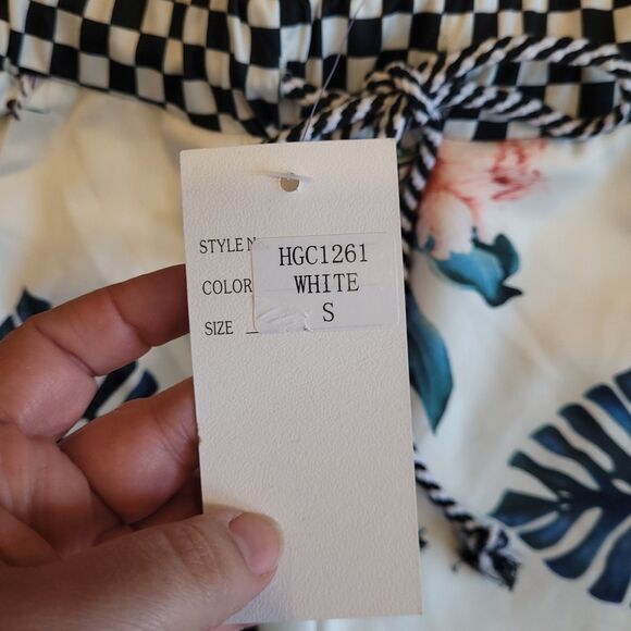 Floral Checkered Stripe Elastic Waist Pants Pull On Pockets Hot & Delicious NEW - Picture 2 of 15